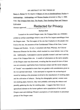 The Umpqua Eden Site : the People, Their Smoking Pipes and Tobacco