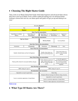 • Choosing the Right Skates Guide • What Type of Skates Are There?