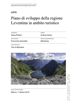 Piano Di Sviluppo Della Regione Leventina in Ambito Turistico