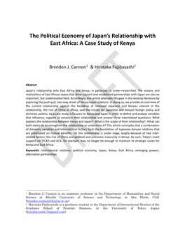 The Political Economy of Japan's Relationship with East Africa: A