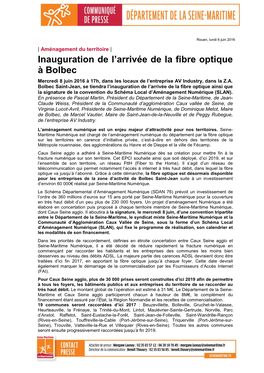 Inauguration De L'arrivée De La Fibre Optique À Bolbec