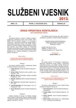 Grad Hrvatska Kostajnica Akti Gradskog Vijeća