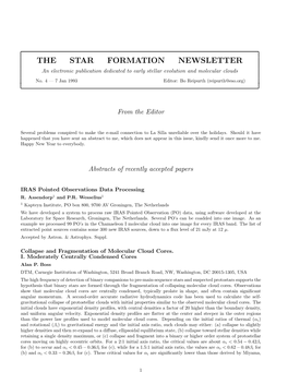 THE STAR FORMATION NEWSLETTER an Electronic Publication Dedicated to Early Stellar Evolution and Molecular Clouds