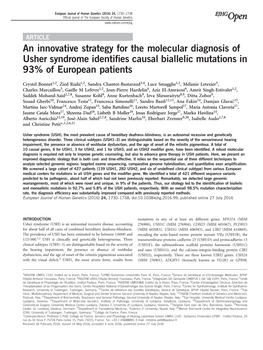 An Innovative Strategy for the Molecular Diagnosis of Usher Syndrome Identiﬁes Causal Biallelic Mutations in 93% of European Patients