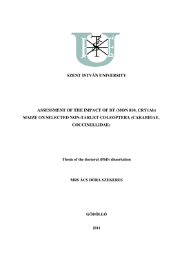 Szent István University Assessment of the Impact Of