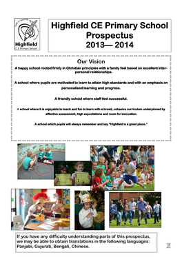 Highfield CE Primary School Prospectus 2013— 2014