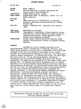 Current Practices in Library Cataloging and Classification