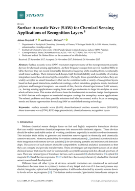 Surface Acoustic Wave (SAW) for Chemical Sensing Applications of Recognition Layers †