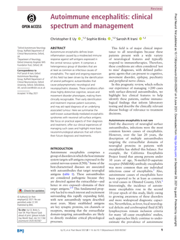 Autoimmune Encephalitis: Clinical Spectrum and Management