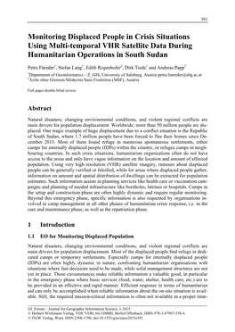 Monitoring Displaced People in Crisis Situations Using Multi-Temporal VHR Satellite Data During Humanitarian Operations in South Sudan