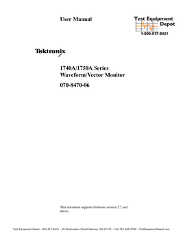 User Manual 1740A/1750A Series Waveform/Vector Monitor 070-8470