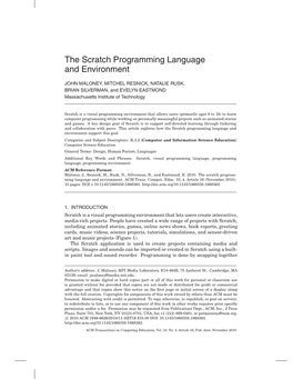 The Scratch Programming Language and Environment