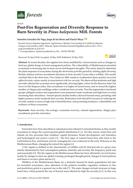 Post-Fire Regeneration and Diversity Response to Burn Severity in Pinus Halepensis Mill