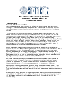 Vice Chancellor for University Relations University of California, Santa Cruz Position Description