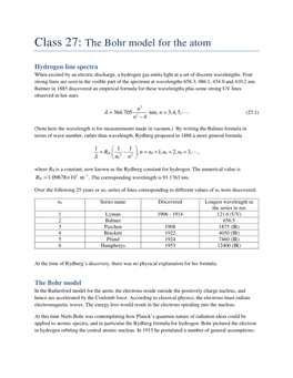 Class 27: the Bohr Model for the Atom