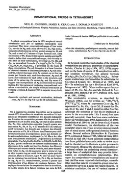 Compositional Trends in Tetrahedrite