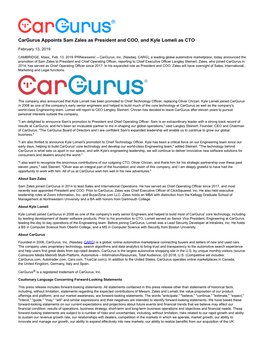 Cargurus Appoints Sam Zales As President and COO, and Kyle Lomeli As CTO