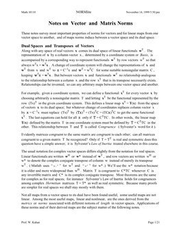 Notes on Vector and Matrix Norms