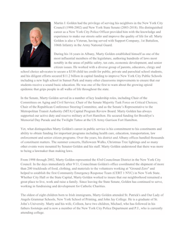 Martin J. Golden Had the Privilege of Serving His Neighbors in the New York City Council (1998-2002) and New York State Senate (2003-2018)