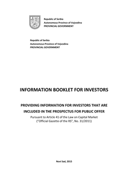 Information Booklet for Investors