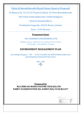 Palsa & Baradshewala Basalt Stone Quarry Proposal ENVIRONMENT