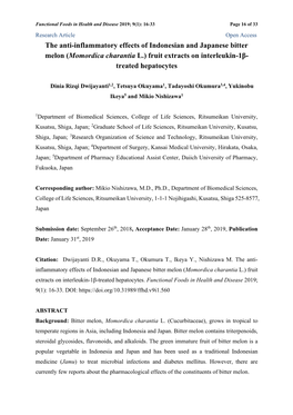 The Anti-Inflammatory Effects of Indonesian and Japanese Bitter Melon (Momordica Charantia L.) Fruit Extracts on Interleukin-1Β- Treated Hepatocytes