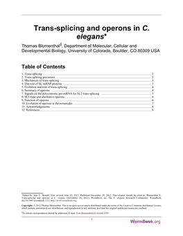 Trans-Splicing and Operons in C. Elegans*