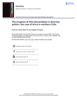 The Irruption of Afro-Descendants in Diversity Politics: the Case of Arica in Northern Chile