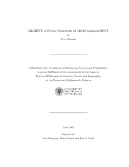 MOMENT: a Formal Framework for Model Managemment by Artur Boronat