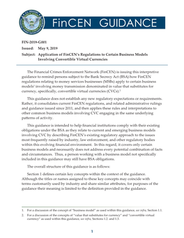 Fincen Guidance, FIN-2019-G001, May 9, 2019