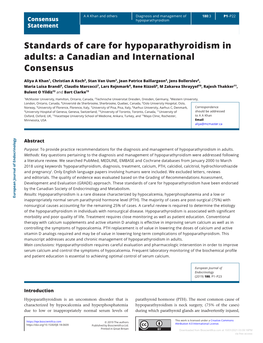 Standards of Care for Hypoparathyroidism in Adults: A