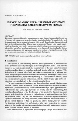 Impacts of Agricultural Transformation on the Principal Karstic Regions of France