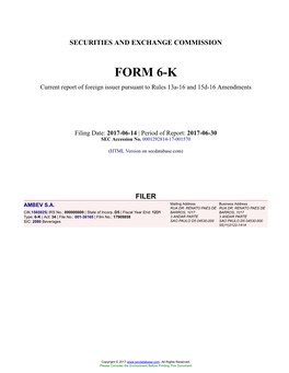 AMBEV S.A. Form 6-K Current Report Filed 2017-06-14