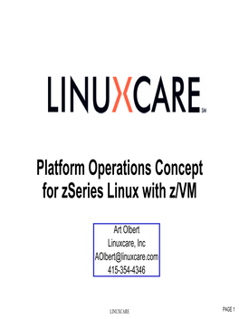 Platform Operations Concept for Zseries Linux with Z/VM