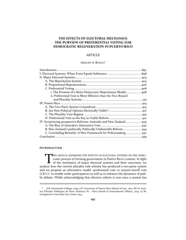 The Effects of Electoral Mechanics: the Purview of Preferential Voting for Democratic Regeneration in Puerto Rico