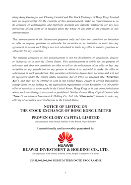 Proven Glory Capital Limited Huawei Investment & Holding Co., Ltd