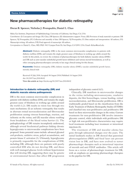 New Pharmacotherapies for Diabetic Retinopathy