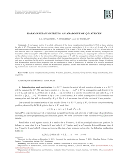 Karamardian Matrices: an Analogue of Q-Matrices∗