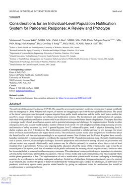 Considerations for an Individual-Level Population Notification System for Pandemic Response: a Review and Prototype