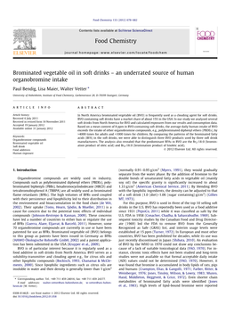 Brominated Vegetable Oil in Soft Drinks – an Underrated Source of Human Organobromine Intake ⇑ Paul Bendig, Lisa Maier, Walter Vetter