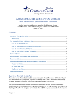 Analyzing the 2016 Baltimore City Elections What the Candidates Spent and Where It Came From