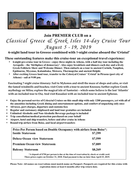 Classical Greece & Greek Isles 14-Day Cruise Tour August 5