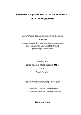 Cannabinoids Production in Cannabis Sativa L.: an in Vitro Approach