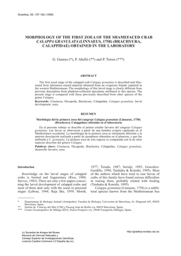 Morphology of the First Zoea of the Shamefaced Crab Calappa Granulata (Linnaeus, 1758) (Brachyura, Calappidae) Obtained in the Laboratory