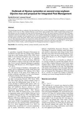 Outbreak of Nysius Cymoides on Second Crop Soybean Glycine Max and Proposal for Integrated Pest Management