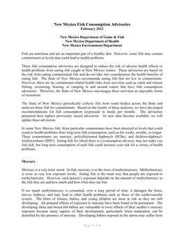 New Mexico Fish Consumption Advisories February 2012