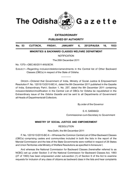 The Odisha G a Z E T T E