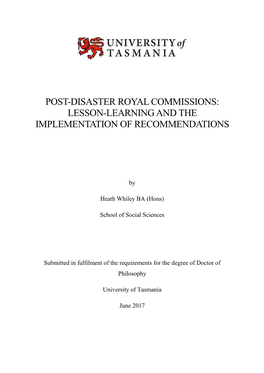Post-Disaster Royal Commissions: Lesson-Learning and the Implementation of Recommendations
