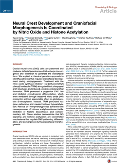 Neural Crest Development and Craniofacial Morphogenesis Is Coordinated by Nitric Oxide and Histone Acetylation