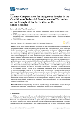 Damage Compensation for Indigenous Peoples in the Conditions of Industrial Development of Territories on the Example of the Arctic Zone of the Sakha Republic